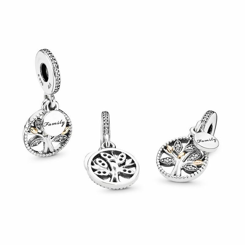 Pandora Australia Sparkling Family Tree Dangle Charm - Two Tone | BWDOEC617